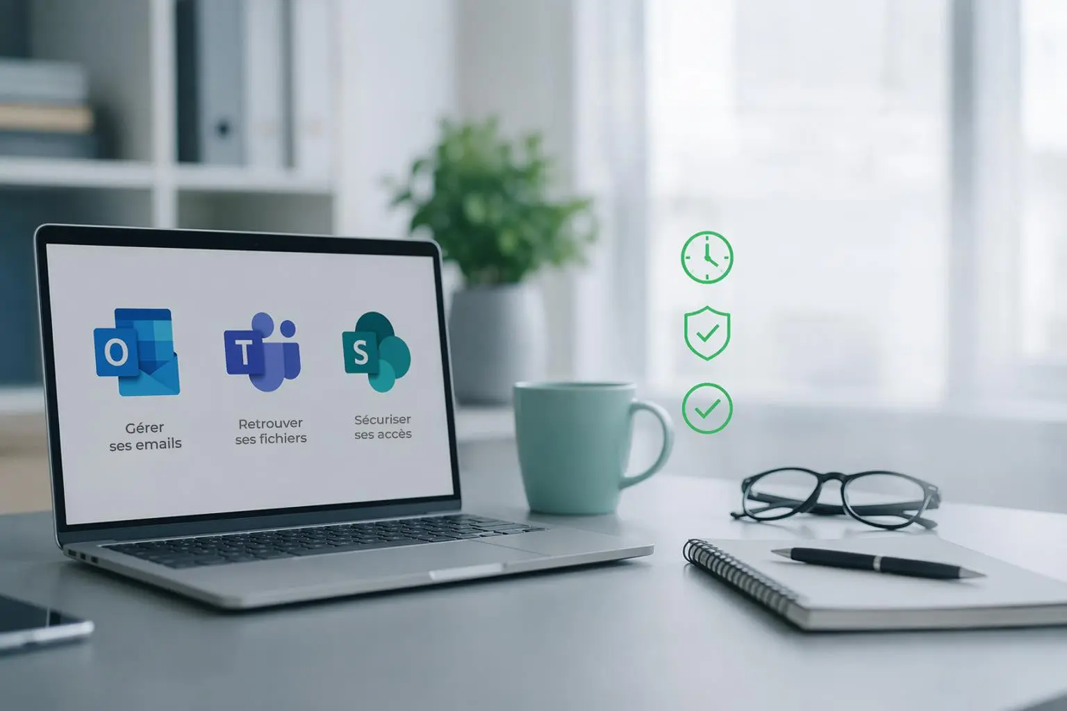 Bonnes pratiques Microsoft 365 pour gagner du temps : gestion des emails Outlook, recherche de fichiers Teams et sécurisation des mots de passe.
